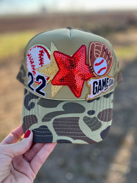 Baseball Glove and Number Camo Patch Hat