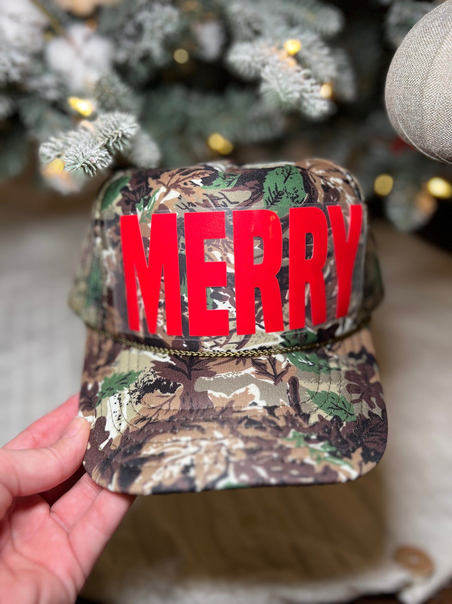 Kelly Camo Hat
Red Text