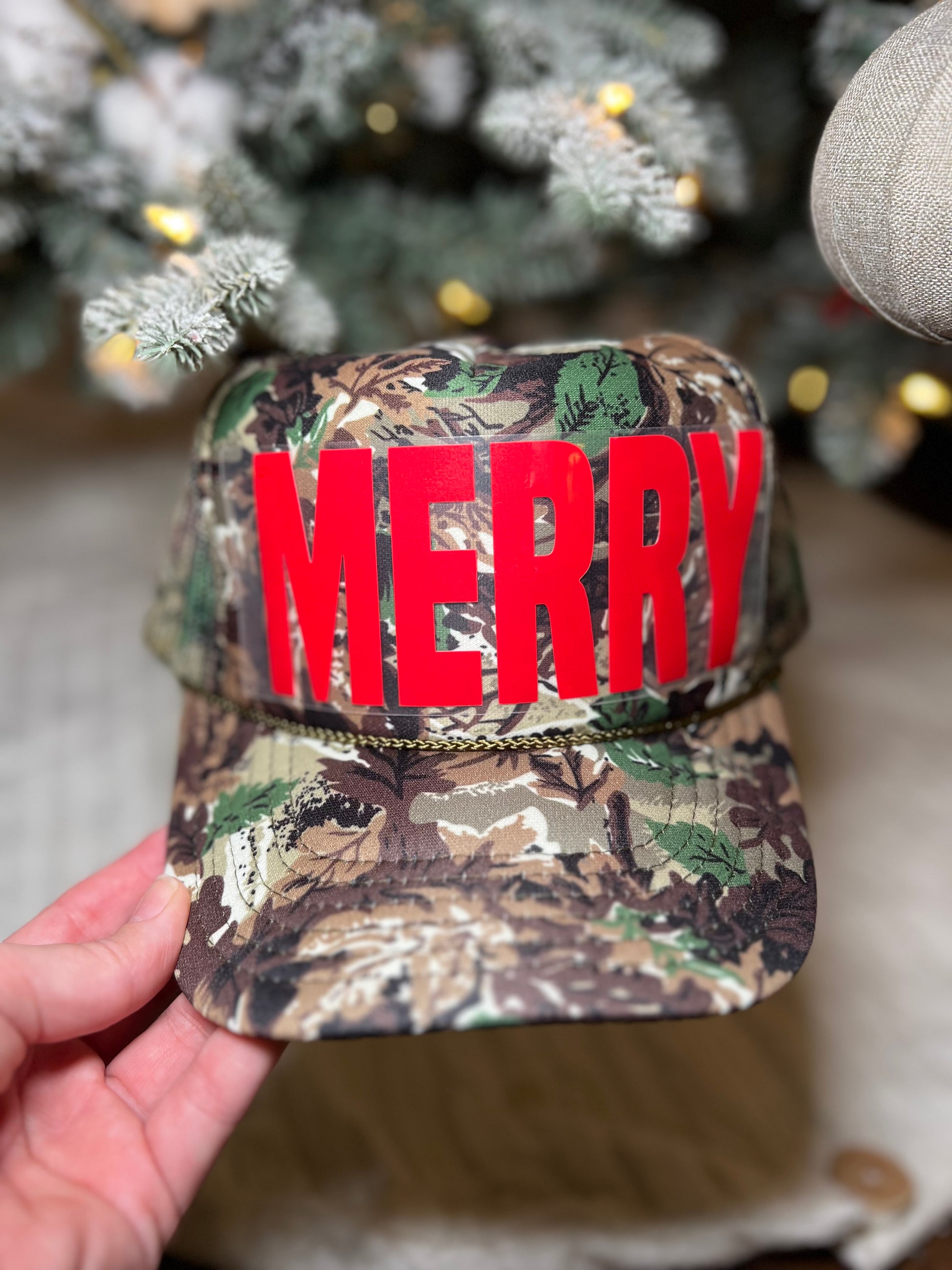 Kelly Camo Hat
Red Text